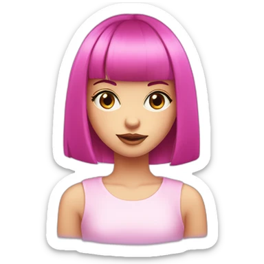 young girl, PURPLE eyes, hot pink bob haircut with bangs, fair skin sticker