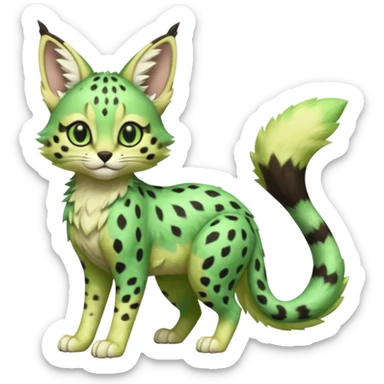 Epic complex detailed emerald-green pastel-lime-green dark-brown beige pastel realistic aesthetic-scenic-Fakémon-Sprigatito-Floragato-Meowscarada-Trico-Sergal-Serval-Vernid-creature (full body) sticker
