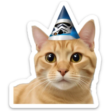 cat wearing a birthday hat at a star wars birthday party sticker