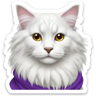 White main coon with purple scarf  sticker
