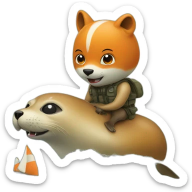 A seal rides on a fox sticker