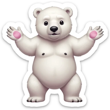 Make a humanoid polar bear shrugging, showing only from chest above, no legs, his nose must be pink sticker