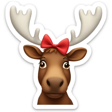 A moose wearing a red hair bow sticker