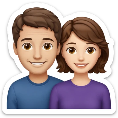 Throuple two women with short wavy brown hair, male with short brown hair sticker