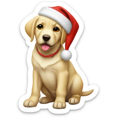 Yellow lab puppy wearing Santa hat sticker