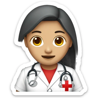 Mid 30 long hair Filipina Nurse with red scrubs sticker