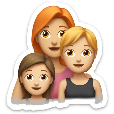 2 brown-haired white lesbian moms with daughter and  orange cat sticker