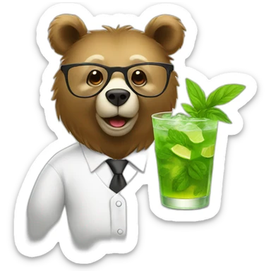 bear with glasses drinking mojito sticker