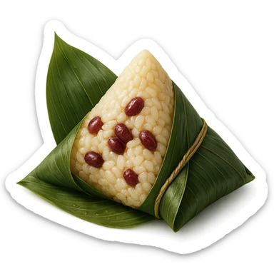zongzi with visible sticky rice and red bean filling, wrapped in green bamboo leaves, for Dragon Boat Festival sticker