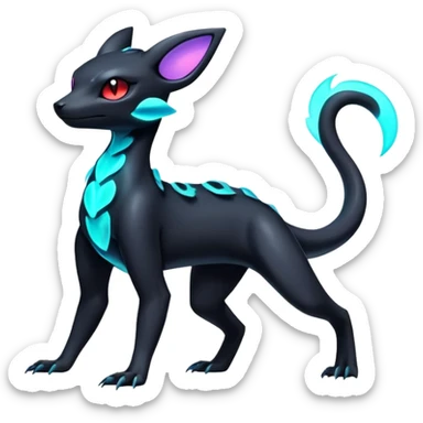 Dark Edgy Pastel Colorful Glowing Nano Neon Shiny Salandit-Umbreon-Fakémon-hybrid-creature (full body)  sticker