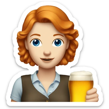 ginger hair and blue eyes woman with a beer on the hand sticker