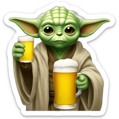 Yoda drinking a beer sticker