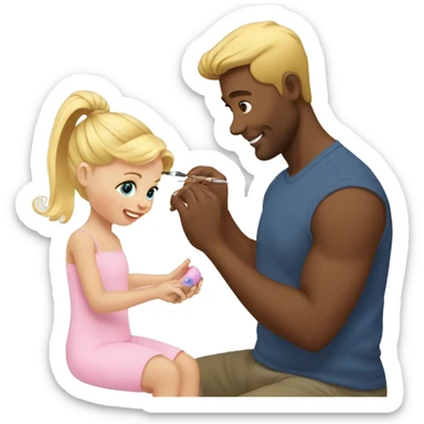 blonde babydaughter gives blonde dad a manicure sticker