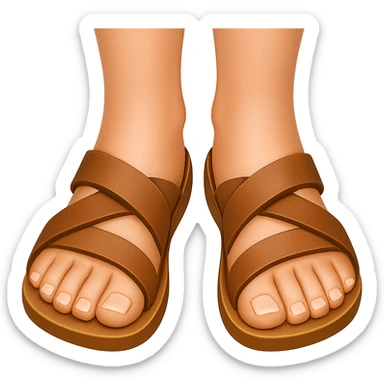 Front view of female feet in brown sandals, matching the emoji style and colors from the reference, transparent background. sticker