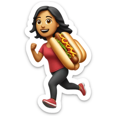 Mexican woman running with a hotdog  sticker