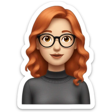 redhead girl with round glasses and pink blush on her cheek wearing a black turtleneck sticker