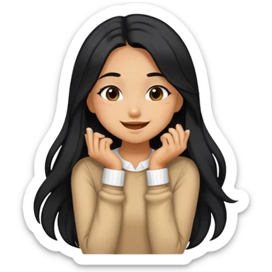 Tan girl with black long hair classy kisses smiles and cute outfit sticker