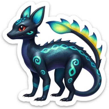 Colorful Iridescent Exotic Salandit-Aurorus-Umbreon-Fakémon-hybrid-creature (full body)  sticker