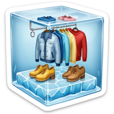 mixed closet inside a large ice cube sticker