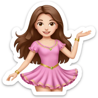 happy white long brunette hair girl with hazel eyes in light pink salsa dancing sticker