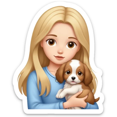 girly girl with long hair holding a puppy sticker