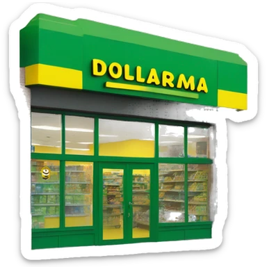“Exterior of a Dollarama store with the bright green facade, bold yellow Dollarama sign, large front windows, and entrance doors, capturing the look of a budget-friendly retail store.” sticker