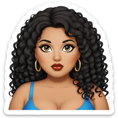 glasses, big plus size, darker tan skin, long black curly hair, baddie,pretty, makeup, lipliner, black eyeliner, long hair sticker