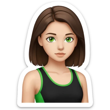 Teen girl, brunette, green eyes, and black tank top  sticker