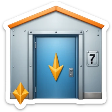 modern warehouse with an arrow that points in through te door sticker