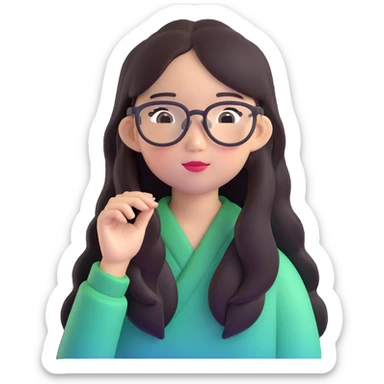 asian girl with clear glasses, long hair sticker