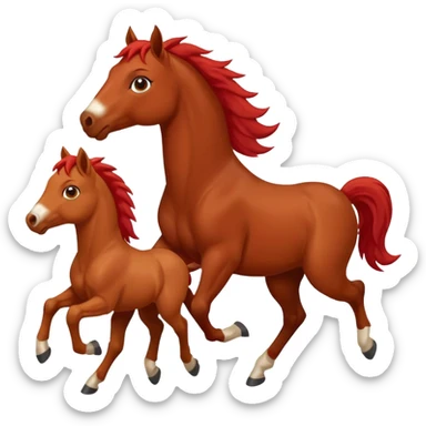 red horse and two baby horsees agressive running money sticker