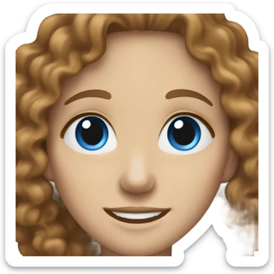 White woman smiling with blue eyes and curly wavy brown hair sticker