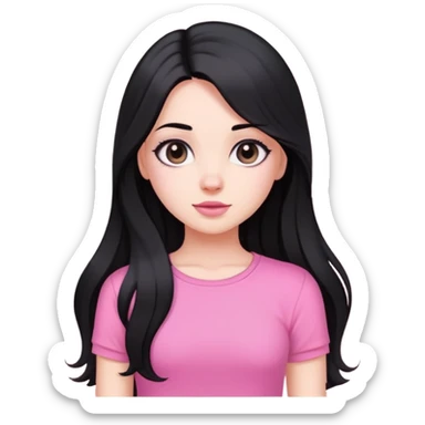 A white skin girl with black long hair and wearing a cute pink top sticker