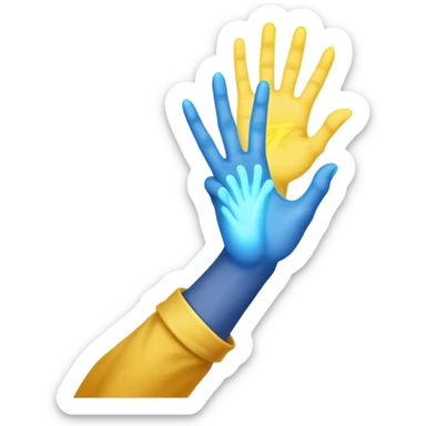 a hand being held by a glowing blue hand and a glowing yellow hand souls sticker