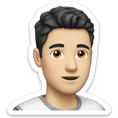 young white man with black short beard and black flat hair and short sticker