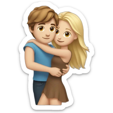white boy with brown hair hugs a blonde girl sticker
