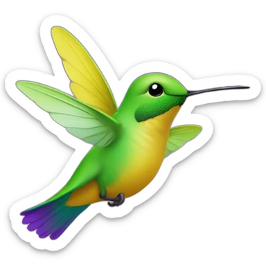 emoji de un colibrí de color verde y morado volando en un cielo color amarillo sticker