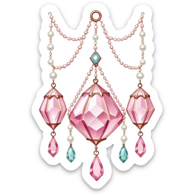 Rose-colored pastel glistening glossy sparkly shiny glittery hanging crystals pearls and beads and gemstones decorations sticker