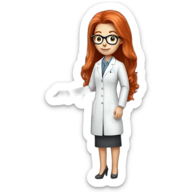 Redhead straight hair with glasses scientist holding mouse on her hand sticker