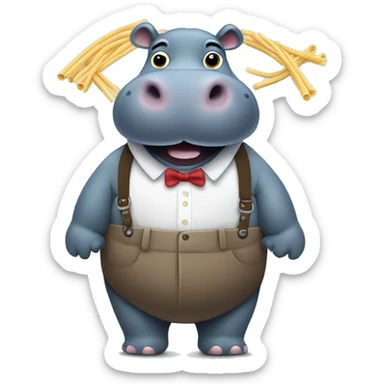 Hippo in suspenders with noodles on his back showing all 4 legs sticker