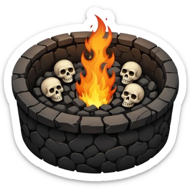 A circular pit (looking top down) with fire and skulls inside, in a dark and gritty style like your bleeding skull art sticker