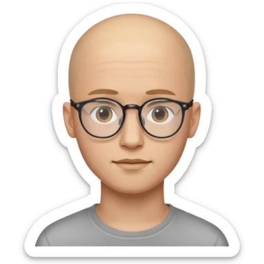 он лысый должен быть очень молодой парень лет 18 , очень тонкие очки, а так же борода нужно прямо еще моложе

 sticker