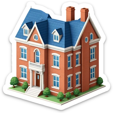 University fraternity house, isometric dollhouse-style, realistic sticker