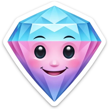 A cheerful diamond logo with a black outline and a smiling face, set against a pastel gradient of pink, blue, and lavender. Smaller diamonds surround it, forming a larger diamond pattern. Playful yet sleek, perfect for branding, digital media, without a face sticker