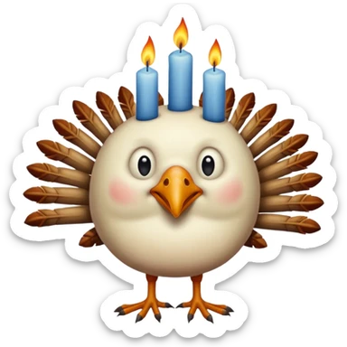 grotesque, round, turkey-like creature with turkey legs with a candle on its head. sticker