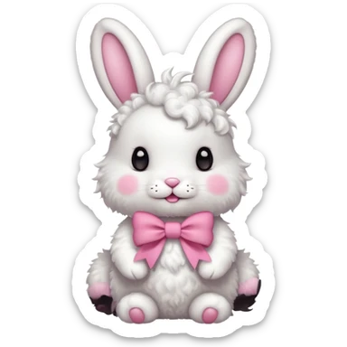 curly white bunny with pink bow sticker