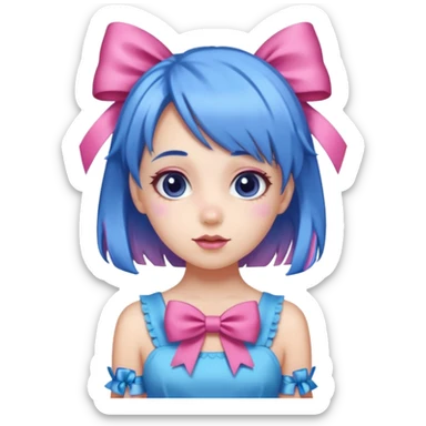 candy girl from candyland blue pink mixed hair with ribbon  sticker