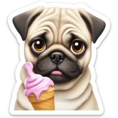 A pug puppy w melted ice cream og his head  sticker