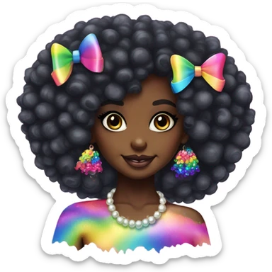 Lisa frank dark skin girl with rainbow bow Afro with pearls sticker