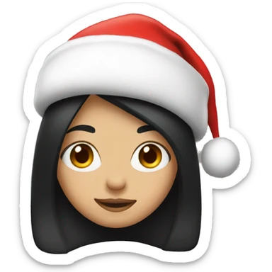 A girl with black hair with a Santa hat sticker